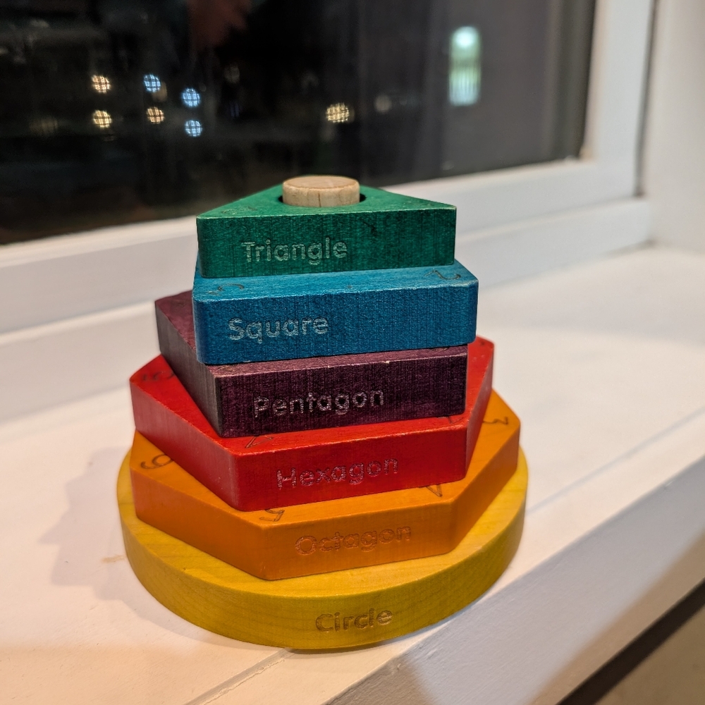 Montessori Style Shape Stacker in Rainbow Colors - Maple Landmark - Made in USA